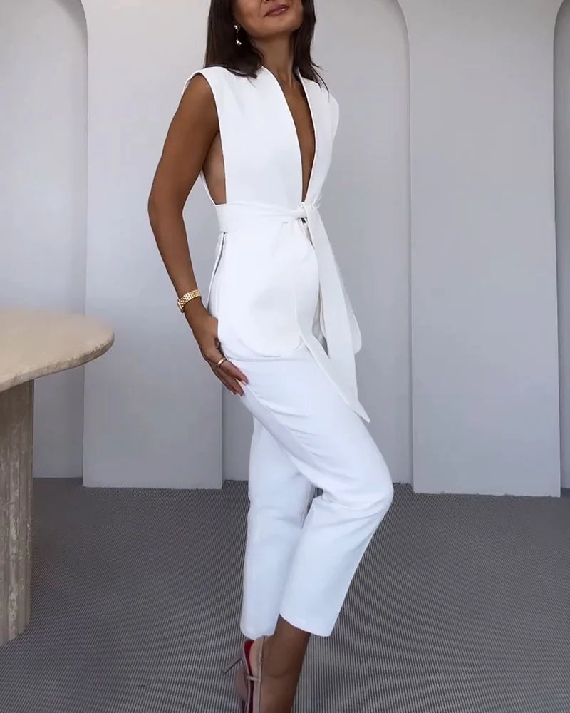 Dames Set Met Mouwloze Top En Cropped Pantalon – Lente, Zomer En Nazomer