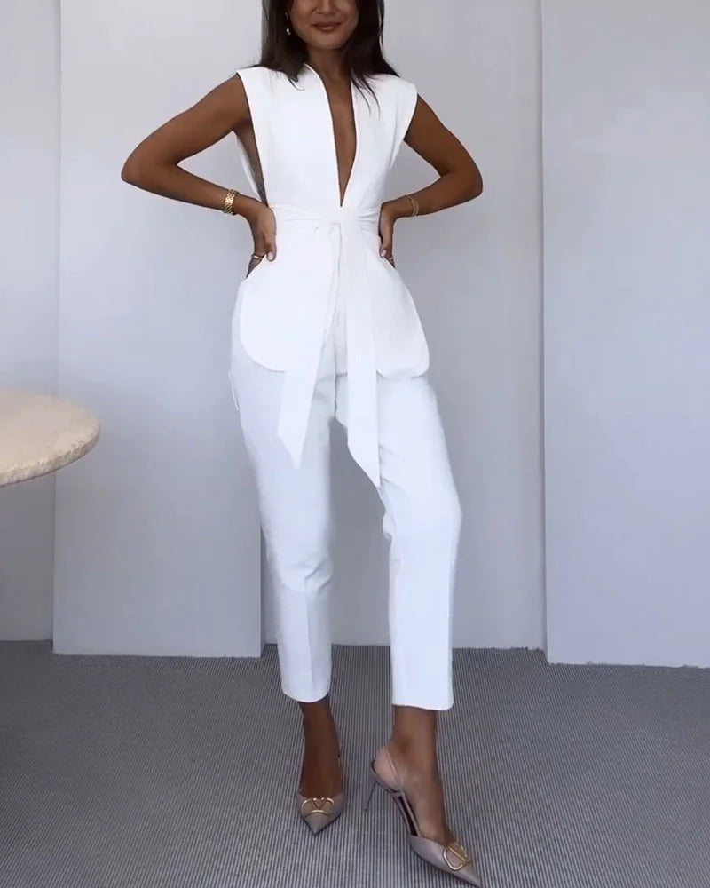 Dames Set Met Mouwloze Top En Cropped Pantalon – Lente, Zomer En Nazomer