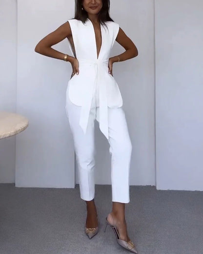 Dames Set Met Mouwloze Top En Cropped Pantalon – Lente, Zomer En Nazomer