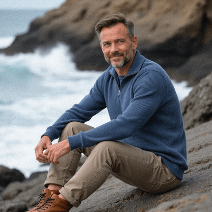 Heren Trui Met Rits En Gebreide Structuur