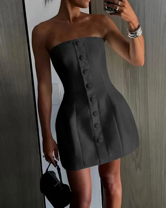 Strapless Mini-Jurk Met Knopen En Corsetlook – Strak, Chic En Onweerstaanbaar