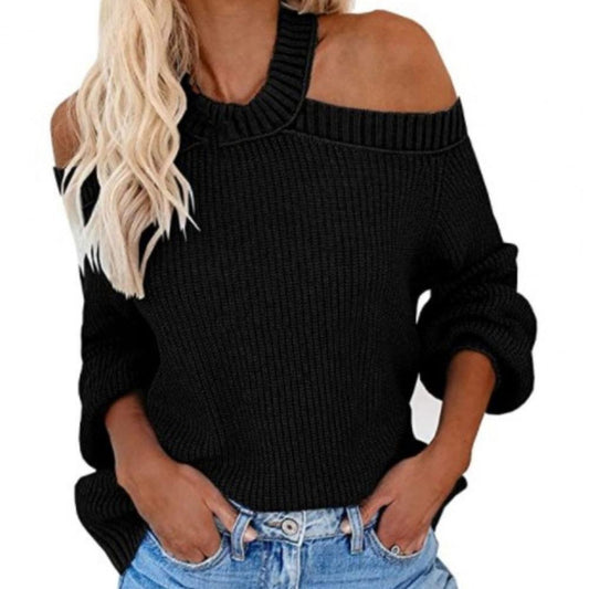 Gebreide Trui Met Asymmetrische Halslijn – Trendy Off-Shoulder Stijl Voor Herfst & Winter