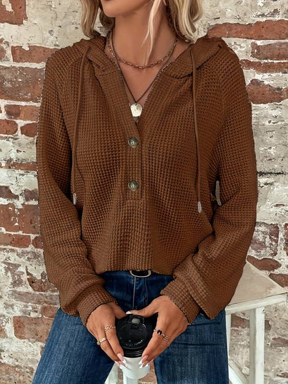 Gebreide Dameshoodie Met Knoopsluiting – Relaxte Essential Voor Najaar En Vroege Lente