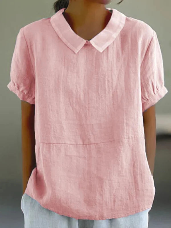 Dames Top Van Katoen En Linnen Met Ronde Kraag – Zomer, Ademend & Perfect Voor Casual En Verzorgde Looks