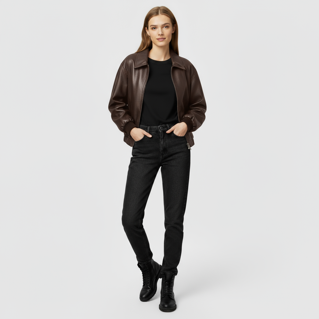 Oversized Leren Bomberjas Dames