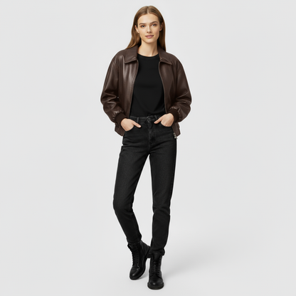 Oversized Leren Bomberjas Dames