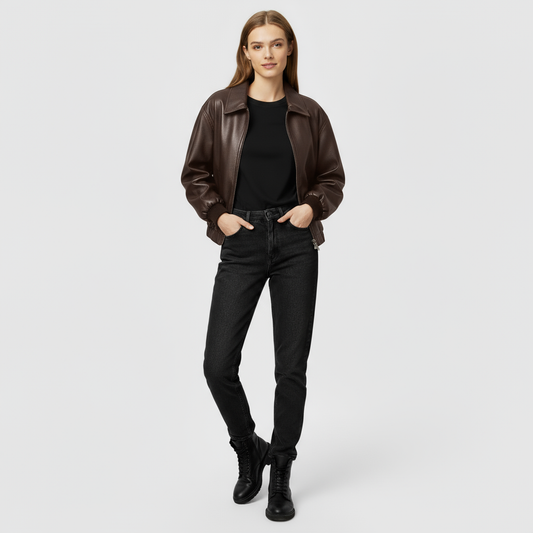 Oversized Leren Bomberjas Dames