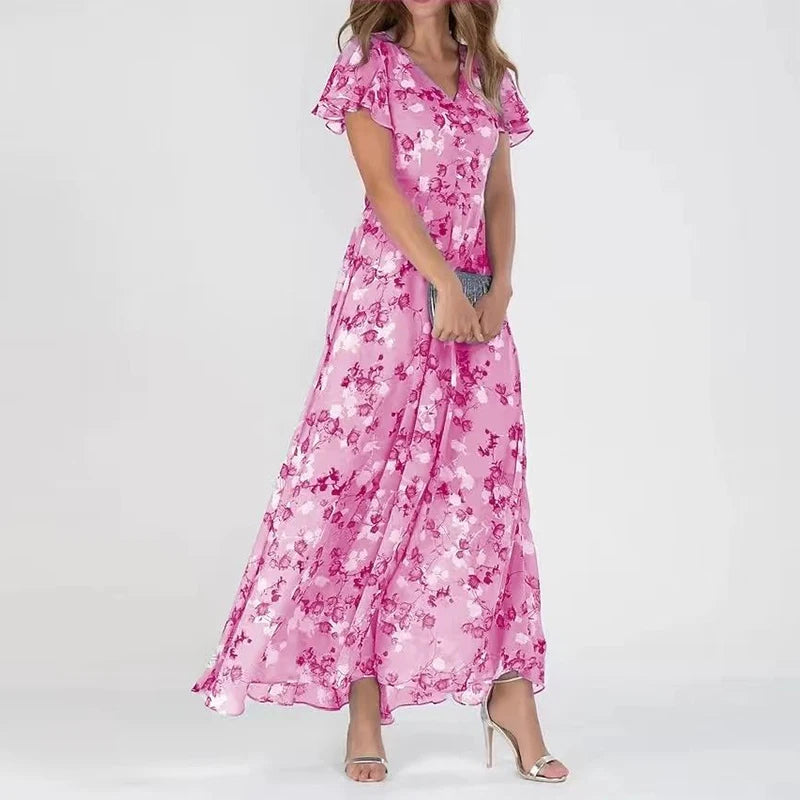 Maxi zomerjurk voor dames – bloemenprint, vlindermouwen & zwierige pasvorm voor voorjaar, zomer en vakanties