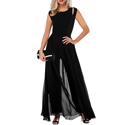 Elegante Zwarte Dames Jumpsuit Met Transparante Broek – Voorjaar, Zomer En Herfst