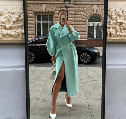 Lange Mantel Voor Dames – Elegante Tailoring, Oversized Revers & Naadloze Sluiting – Herfst En Winter