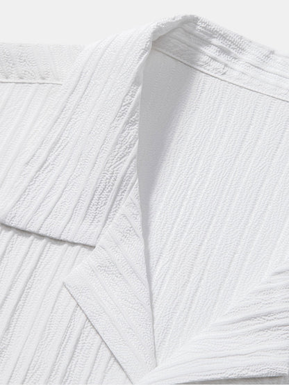 Heren zomerset met kort overhemd en rechte broek – luchtige plooistructuur & casual fit