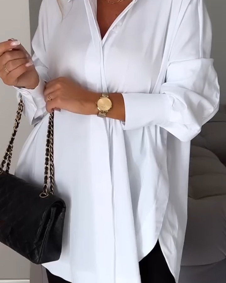 Dames Tuniekblouse Met Kraag En Lange Mouwen – Ideaal Voor Lente, Zomer En Herfst