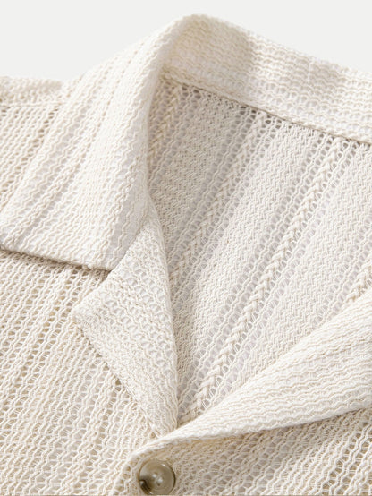 Zomerse heren set met opengewerkt overhemd en luchtige broek – ademend, relaxed & perfect voor vakantie