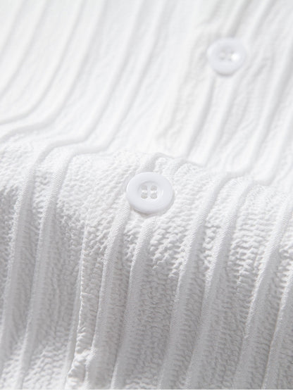 Heren zomerset met kort overhemd en rechte broek – luchtige plooistructuur & casual fit