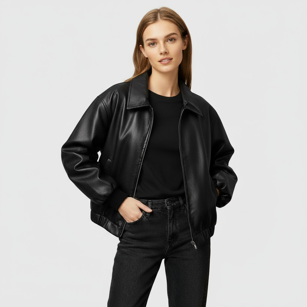 Oversized Leren Bomberjas Dames