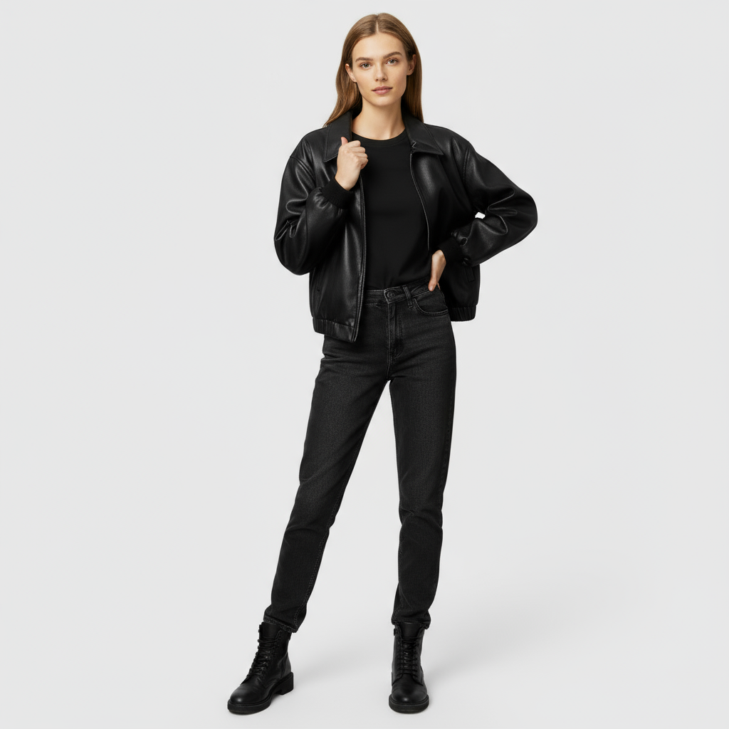 Oversized Leren Bomberjas Dames