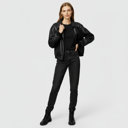 Oversized Leren Bomberjas Dames