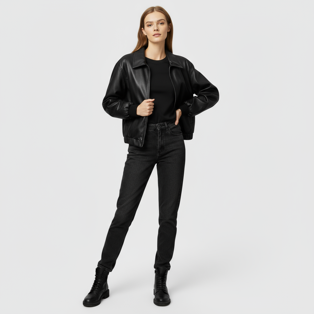 Oversized Leren Bomberjas Dames