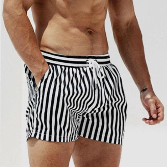 Heren korte zwembroek – verticale strepen, sportieve fit & elastische tailleband