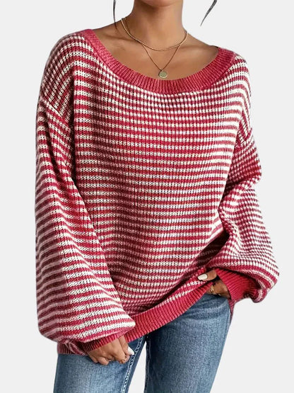 Gestreepte Dames Boothals Knit Trui