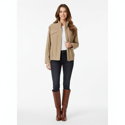 Beige Suède Look Jas Dames