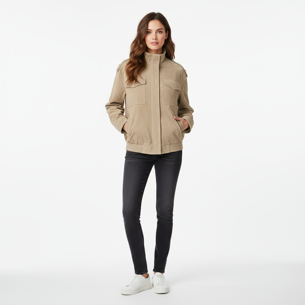 Beige Suède Look Jas Dames