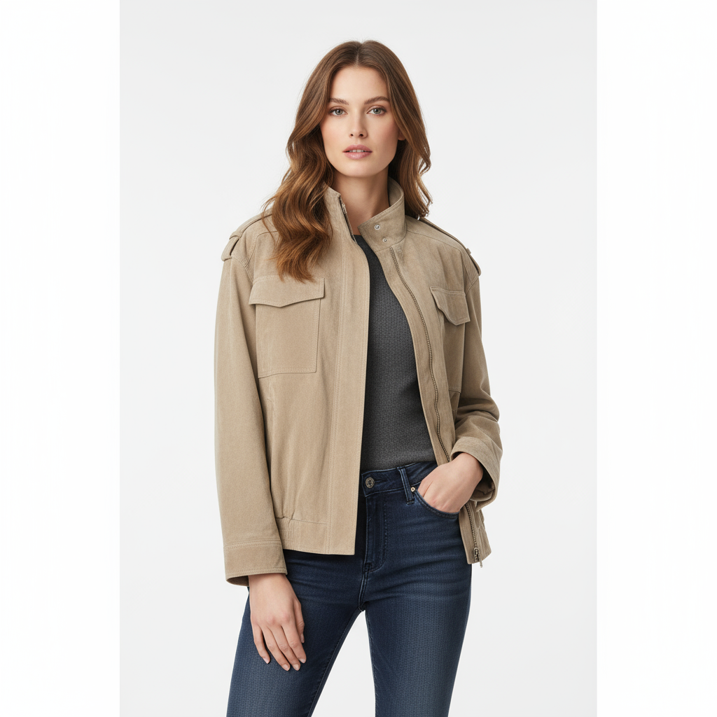 Beige Suède Look Jas Dames