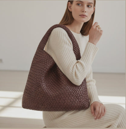 Luxe Gevlochten Schoudertas Met Bijpassende Pouch / 2-in-1 Set Voor Werk, Stad & Dagelijks Gebruik (Vier Seizoenen)