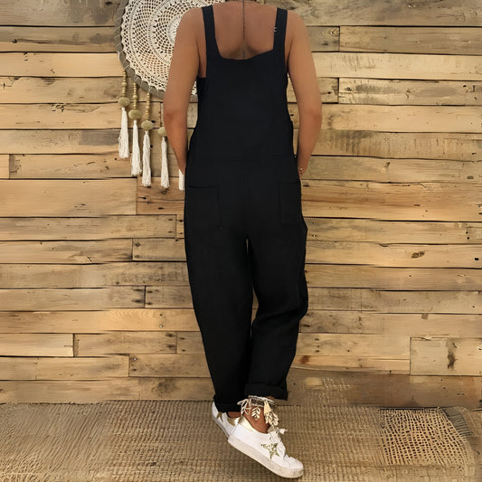 Casual Zwarte Dames Jumpsuit Met Strikbandjes – Comfortabel En Stijlvol Voor Elke Dag