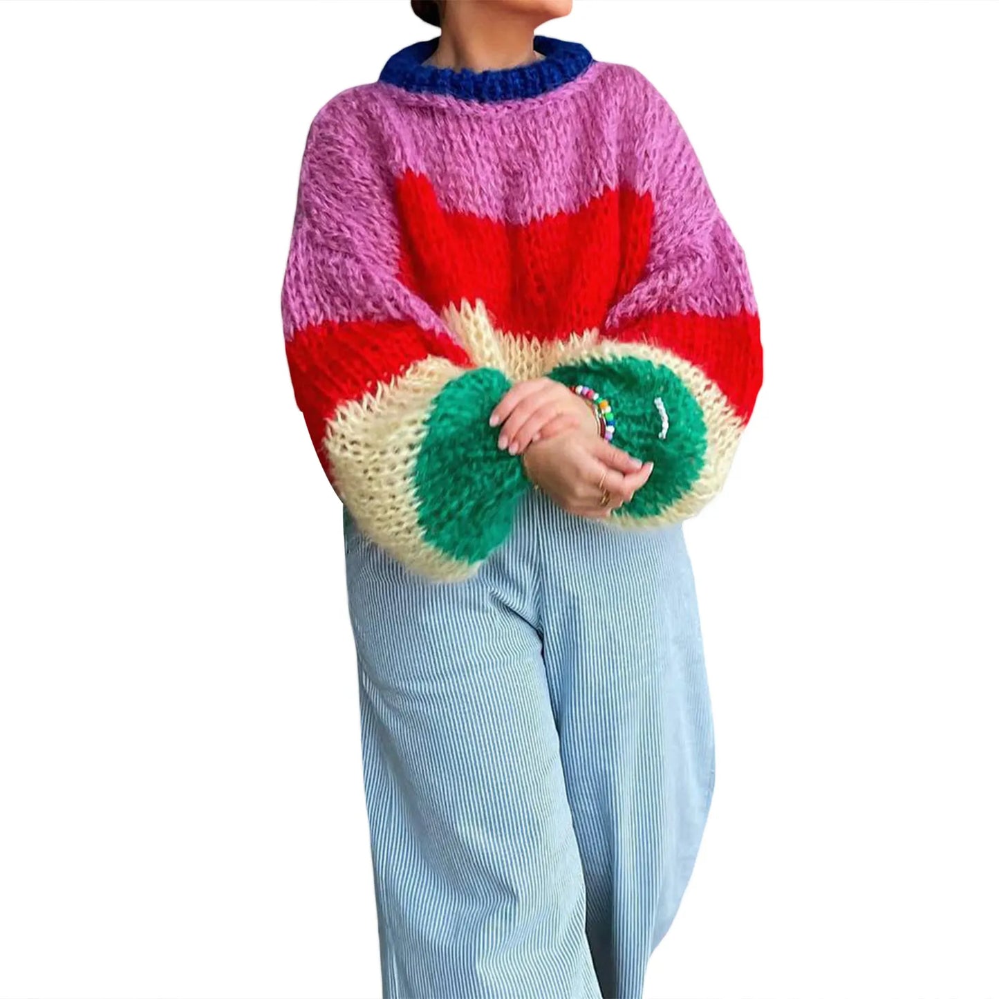 Gestreepte Damestrui – Handgebreide Look Met High-Fashion Feel