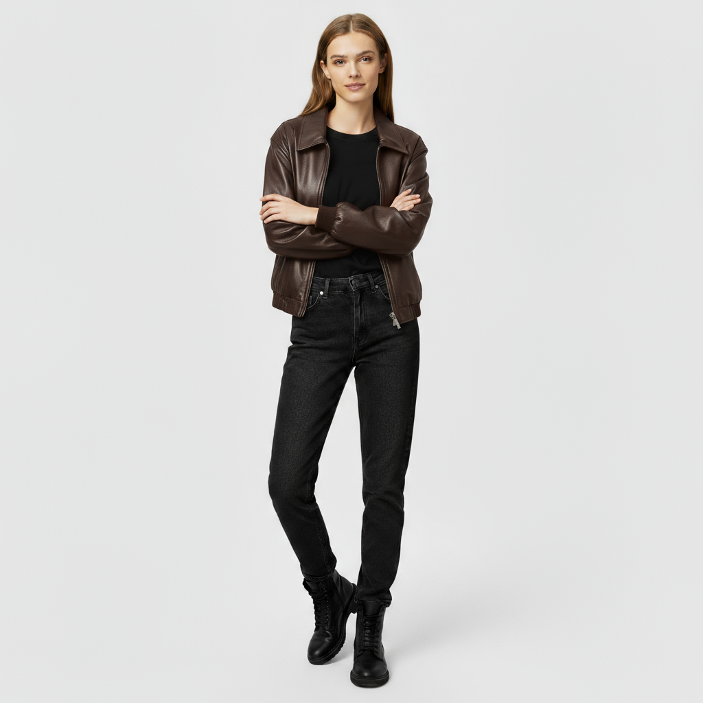 Oversized Leren Bomberjas Dames