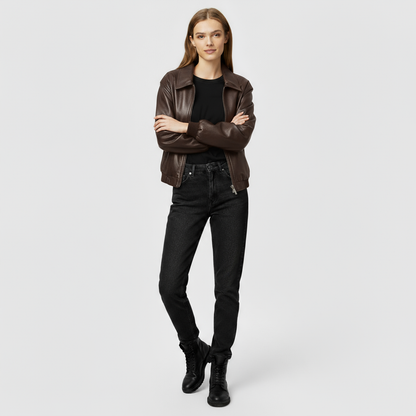 Oversized Leren Bomberjas Dames