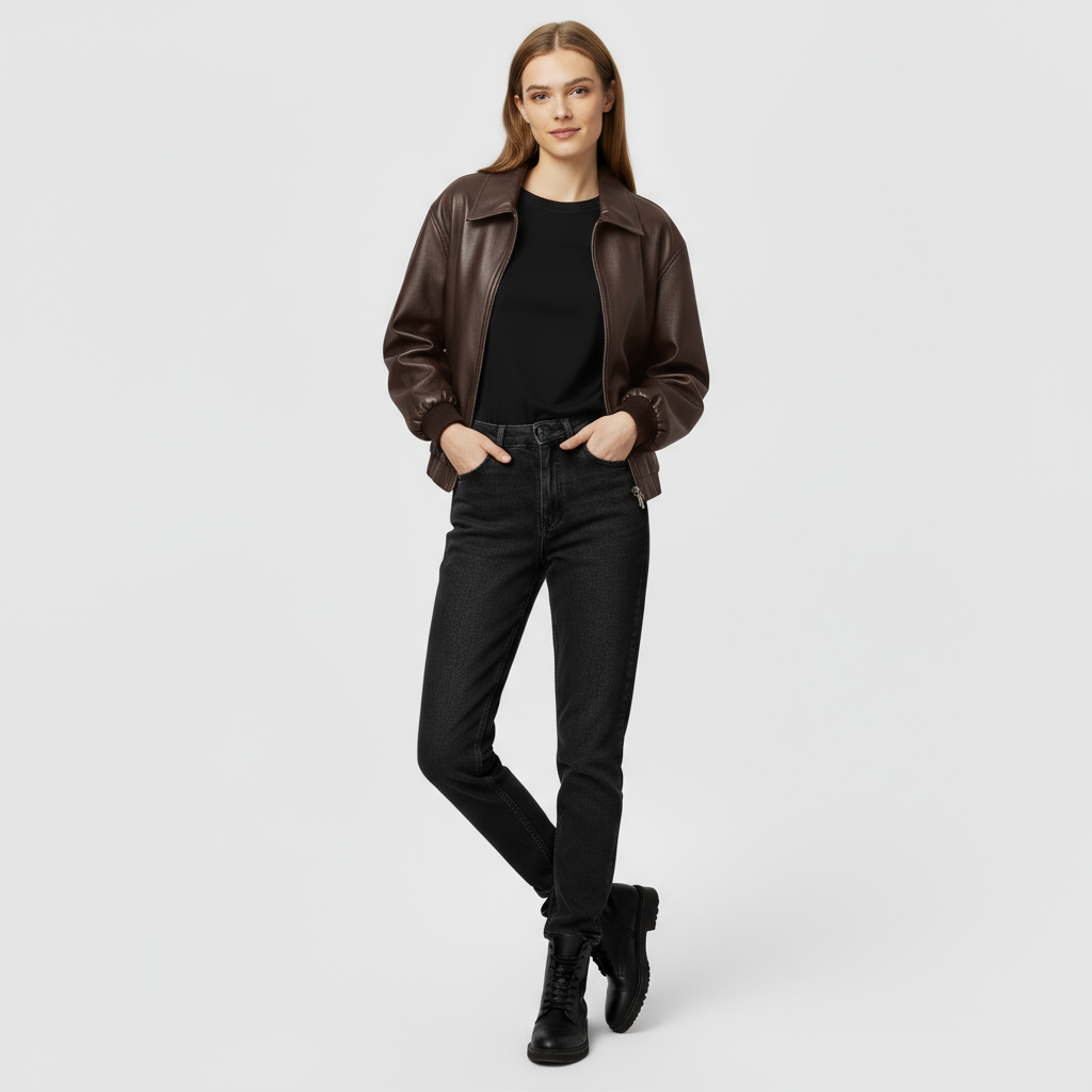 Oversized Leren Bomberjas Dames